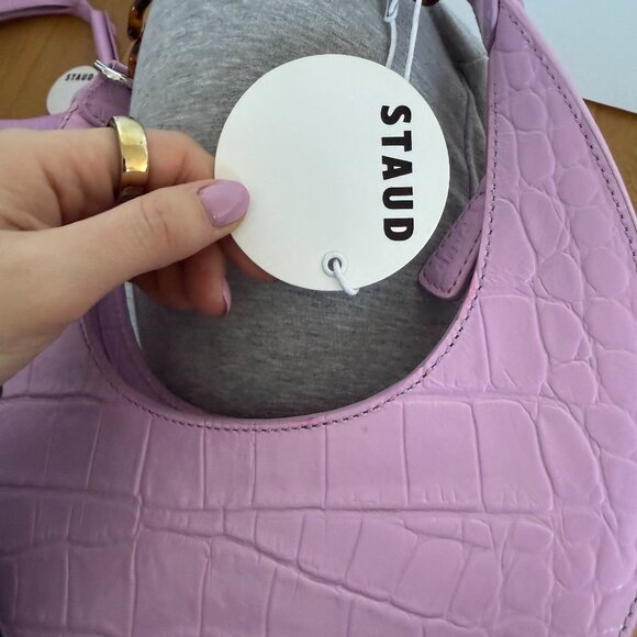 NWT Staud Top Handle Bag In Lilac Croco Embossed Leather Tortoise Shell Chain - Picture 2 of 9